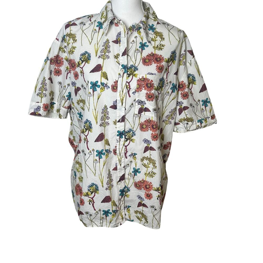 Anthropologie short sleeve 100% cotton oversized button down pajama top size XS
